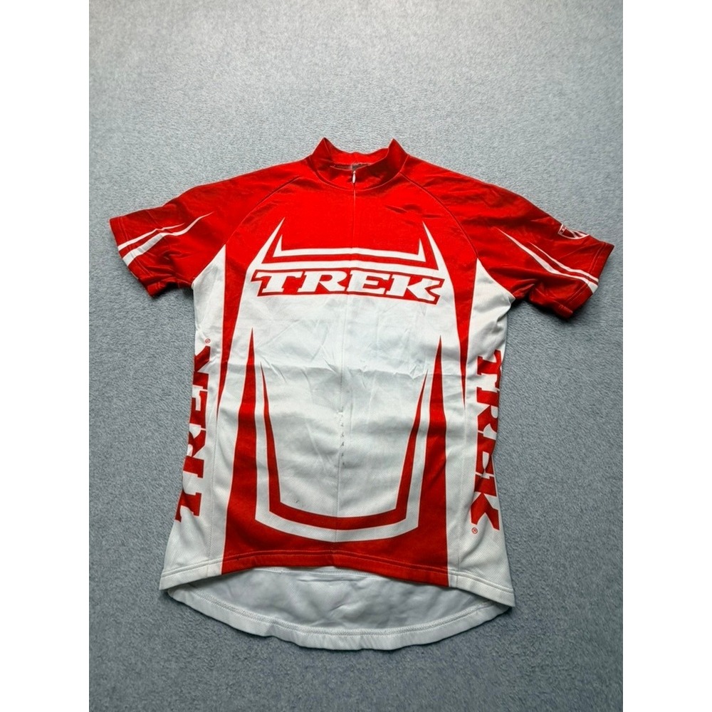 Trek Cycling Jersey Mens Red White Short Sleeve Partial Zip Road Bike Top